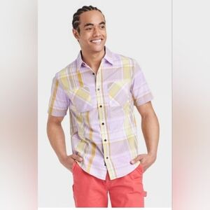 Men's Houston White Adult Short Sleeve Summer Plaid Woven Button shirt